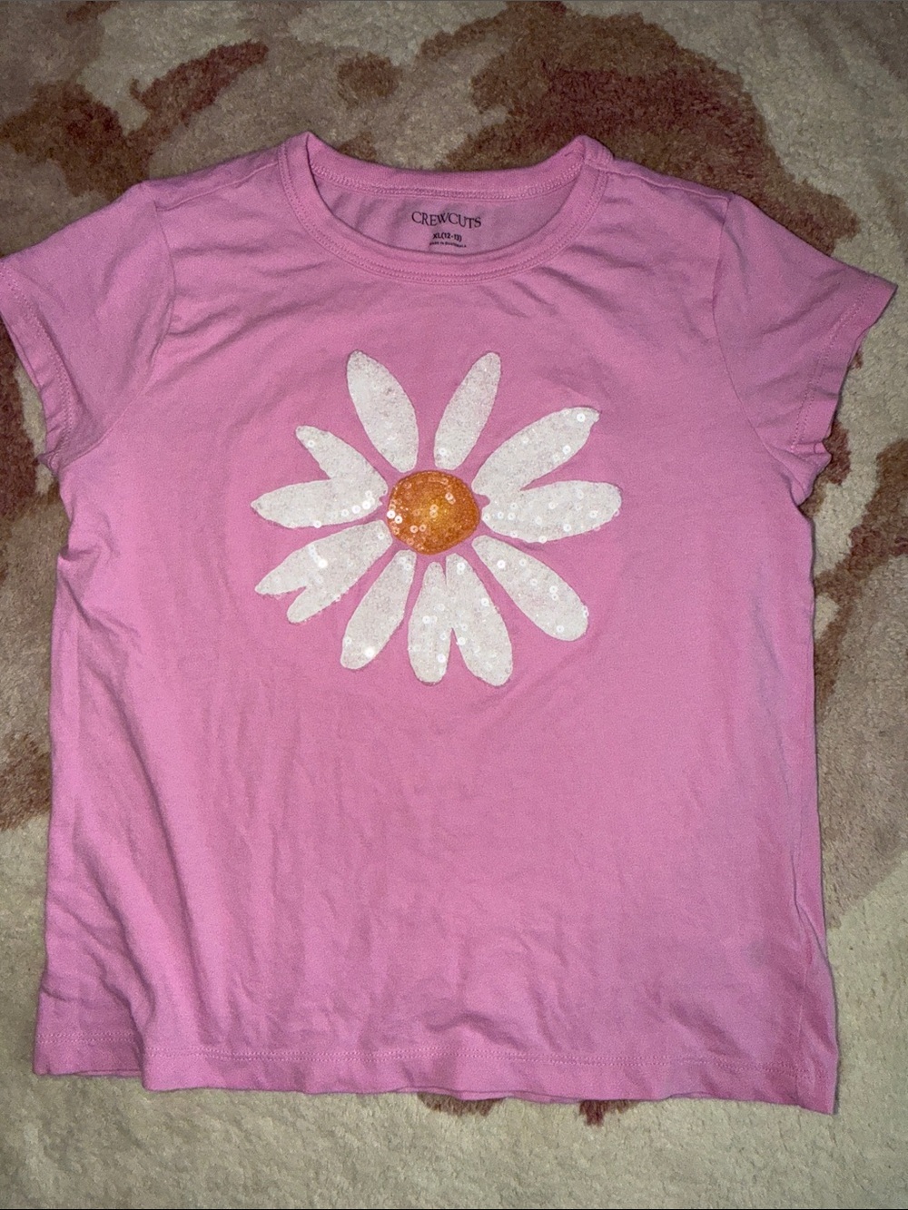 Crewcuts Pink Tee with Daisy Sequin Accent